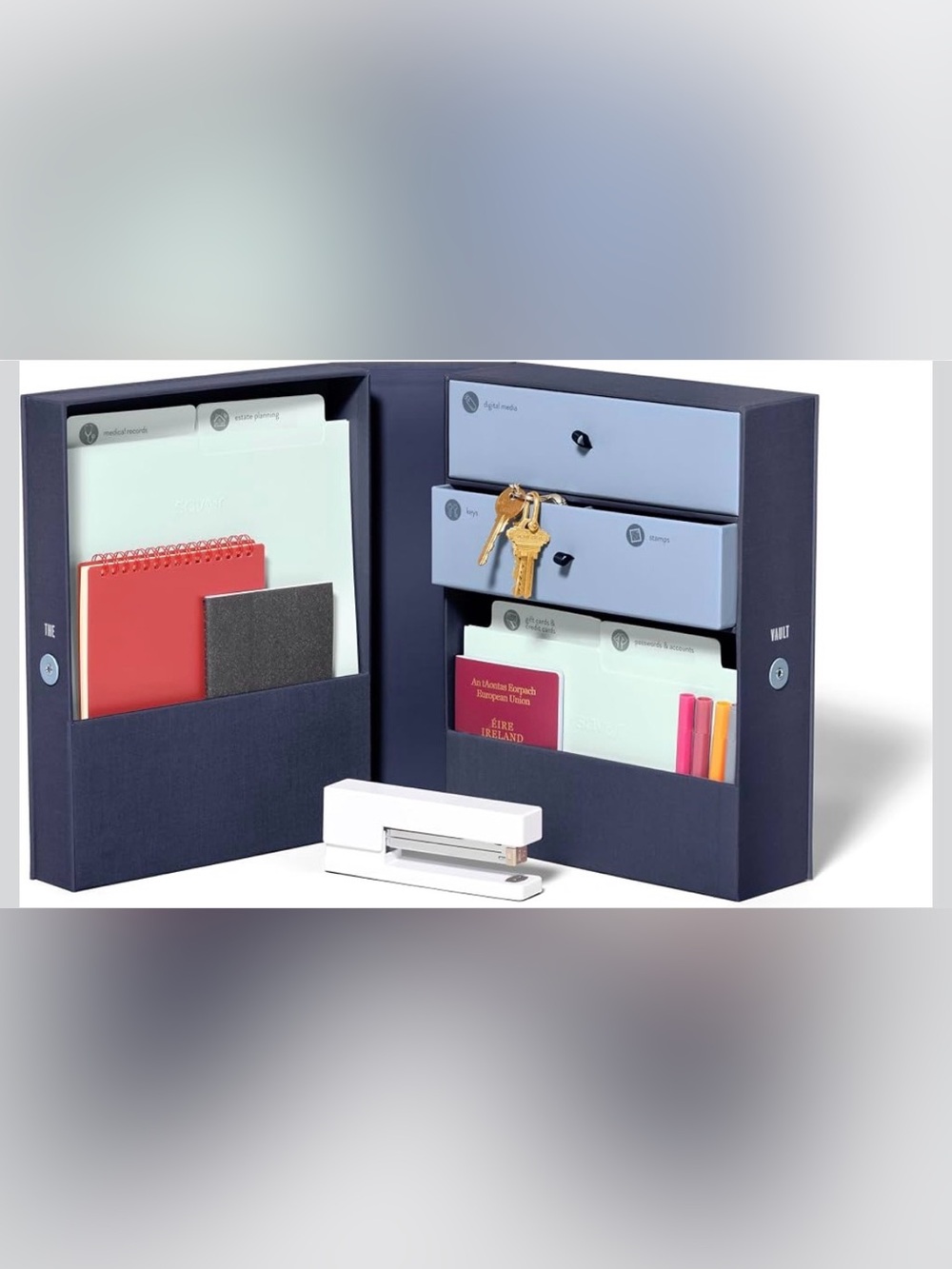 Savor All in one Memory box Storage Blue Organizer with Drawers files and labels